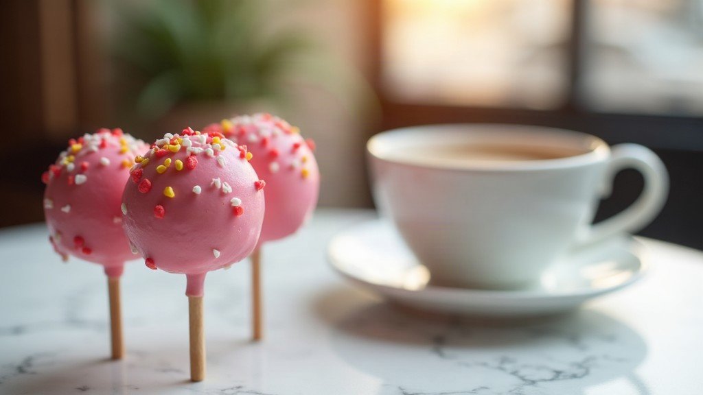 Pink cake pops with sprinkles next to a takeaway coffee cup, Starbucks cake pop price guide